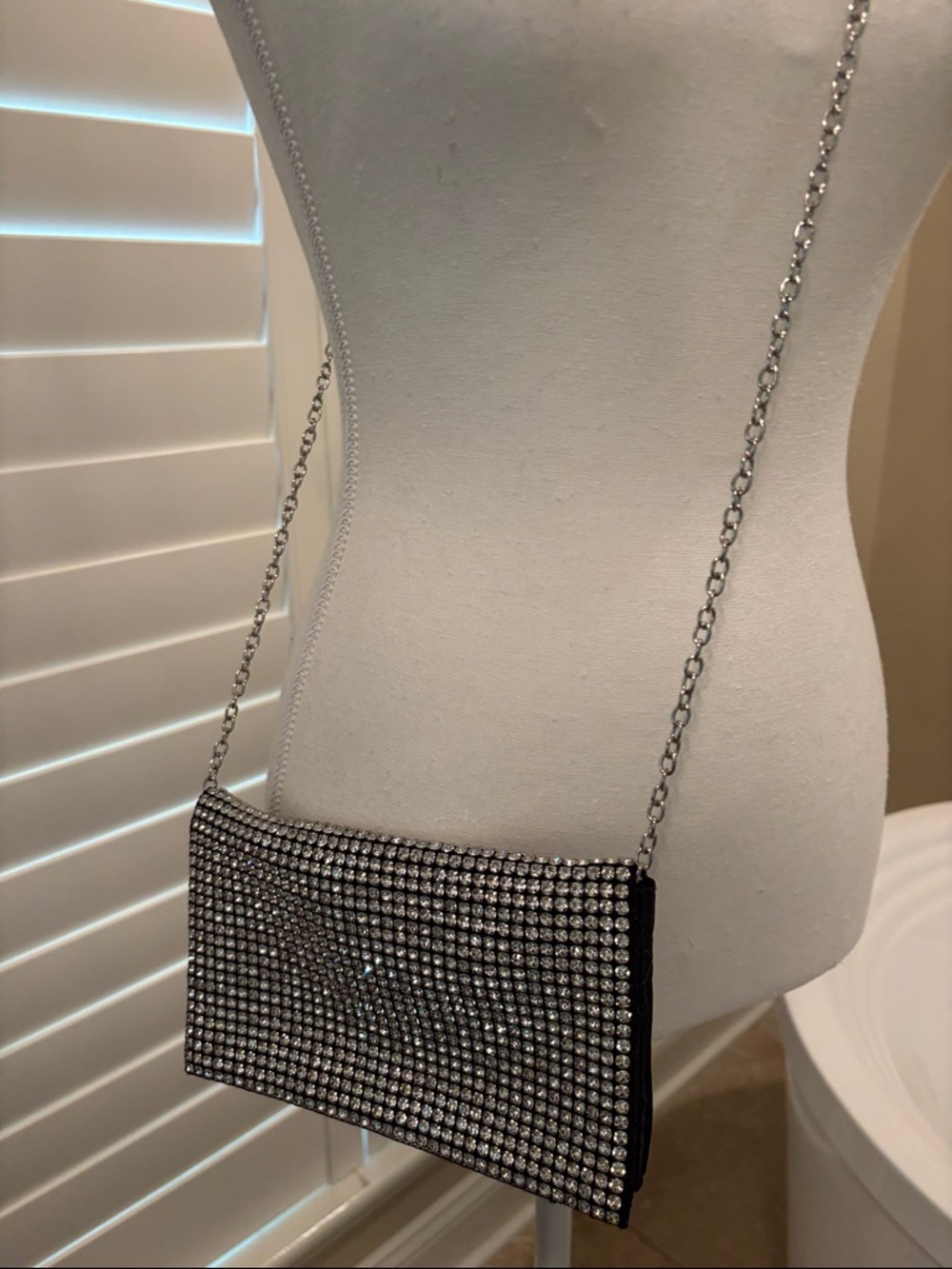 Crystal Mesh Black Evening Wristlet with Chain Strap